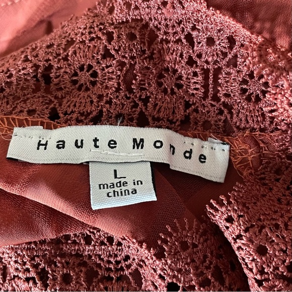 New! Haute Monde Rust Orange Sheer Lace High Neck Peplum Blouse Top 35162 - Picture 12 of 15